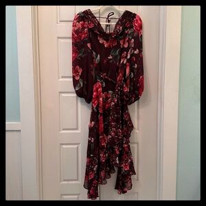 NWT Alex Marie Birdie Floral Chiffon Midi Dress-Burgundy Blooms Sz. 2P